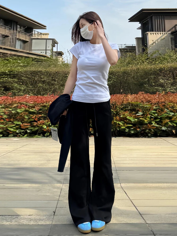 하이웨이스트 플레어 캐주얼 팬츠 여성용 가을 겨울 신상 슬림핏 다용도 드레이프 롱 요가 스포츠 팬츠