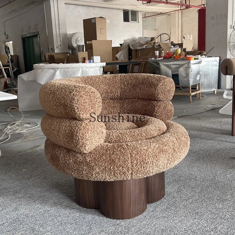 Nordic wool sofa chair living room solid wood foot lazy chair