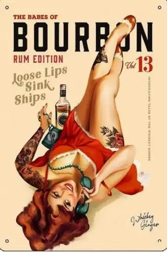 BABES OF BOURBON WHISKEY METAL TIN SIGN GINGER GIRL BOURBON BABES VOL 13 BAR sign