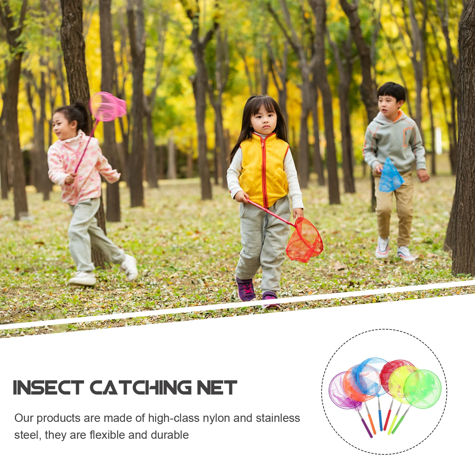 6 قطع شبكة صيد تلسكوبية من الفولاذ المقاوم للصدأ مع مقبض مضاد للانزلاق لصيد البق والفراشات والأسماك الصغيرة للأطفال والنشاط الخارجي