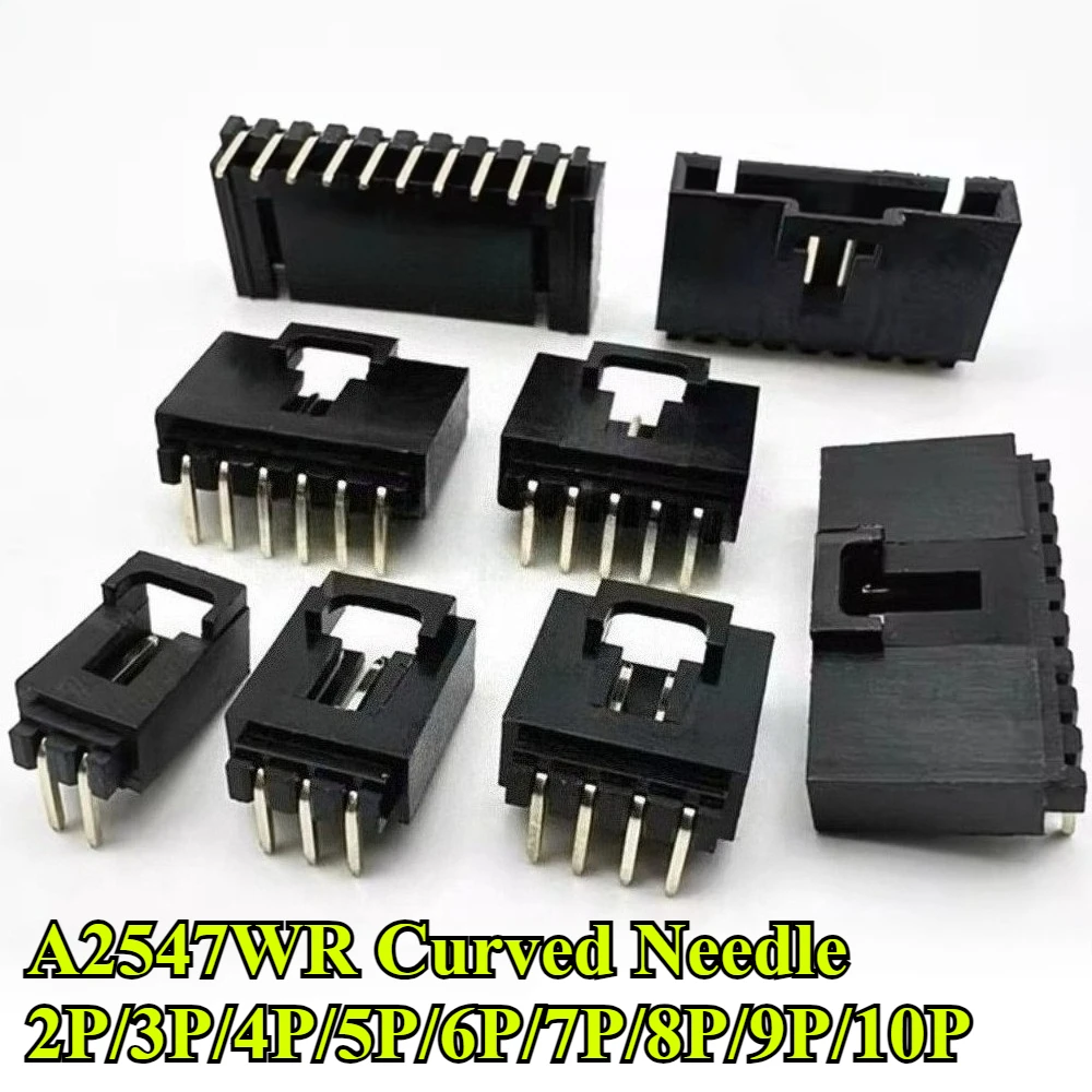 10/50Pcs/lot A2547WR Curved Needle with Lock Buckle Pitch 2.54mm 2P/3P/4P/5P/6P/7P/8P/9P/10P Socket Connector