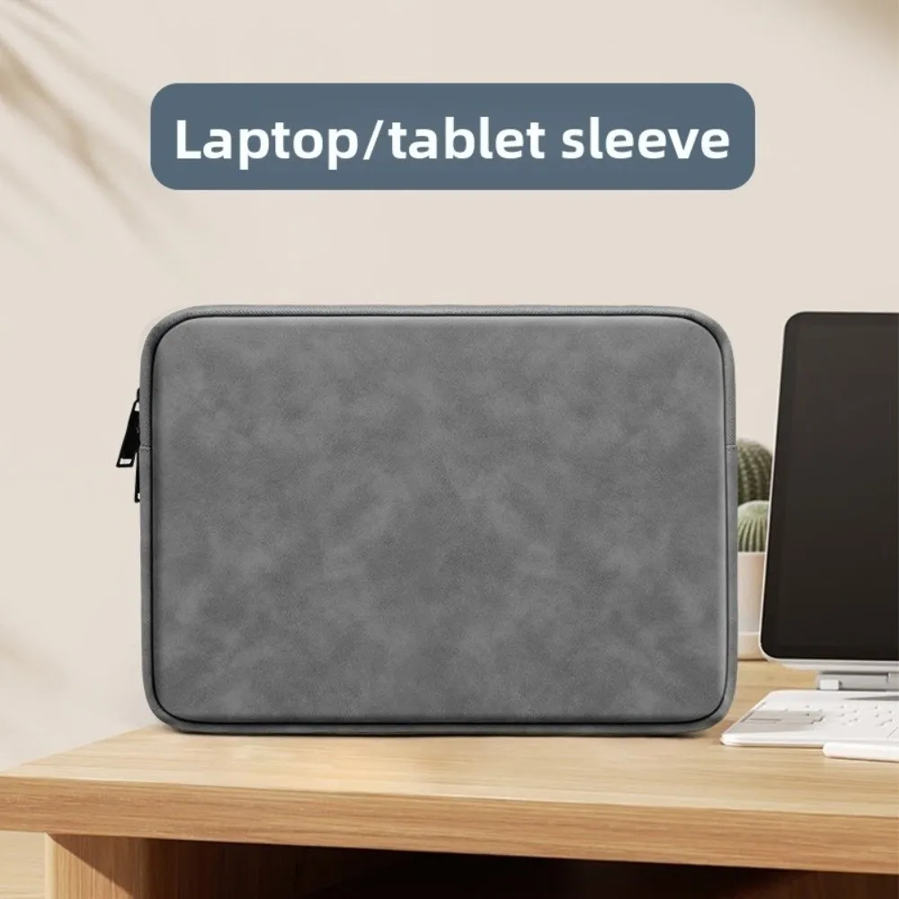 Portable Solid Color Laptop Sleeve Bag PU Leather Zipper Laptop Case 11 Inch Wear Resitant Notebook Pouch Daily Commute