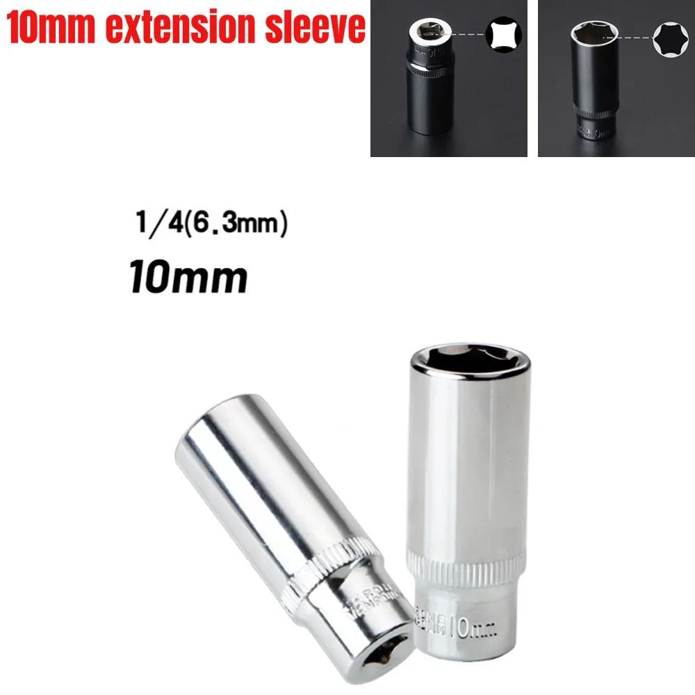 Socket Wrench Adapter Set, Deep Socket Attachment, Torque Spanner, Spanner, Chave Parte Ferramenta, 6 Point Drive, 1,4 ", 10mm