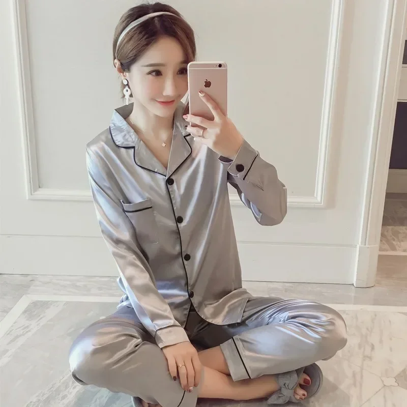 Silk Pajamas for Women 2023 Sexy Silk Women Pijama Sets Sleepwear Long-sleeve Cardigan Female Ice Silk Home Pijama Mujer Verano