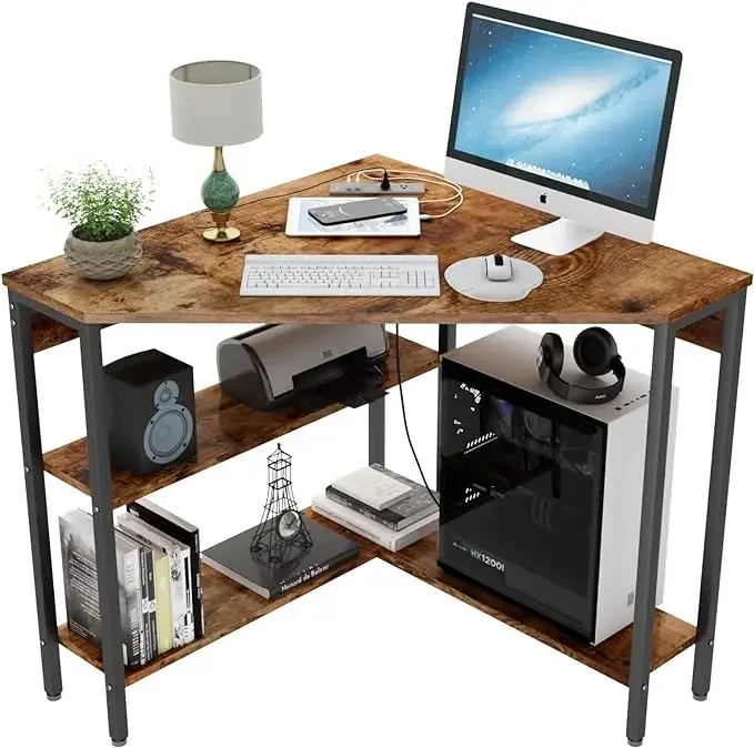 

-Simple Modern Computer Desk Home Writing Cornr Desk With Outlets & USB Ports