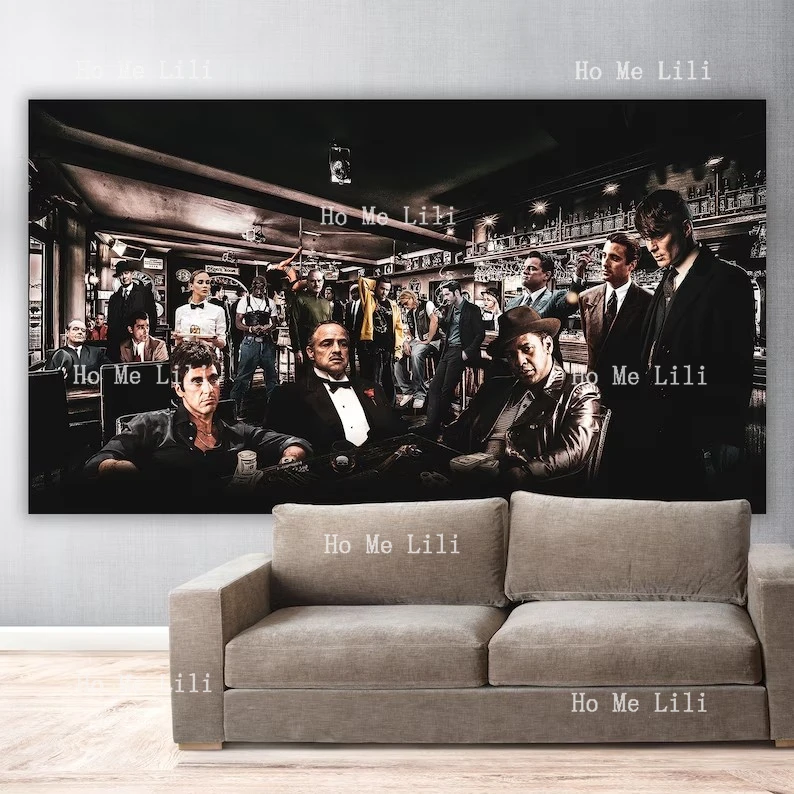 Iconic Gangsters Of All Time Movie Characters Canvas Painting Print Wall Art Top Mobsters Characters Greatest Film Actors Legend