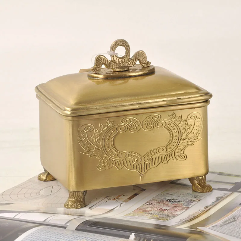 Pure Copper Carved Jewelry Box Tea Pot Snack Storage Box Sundries Storage Ornaments