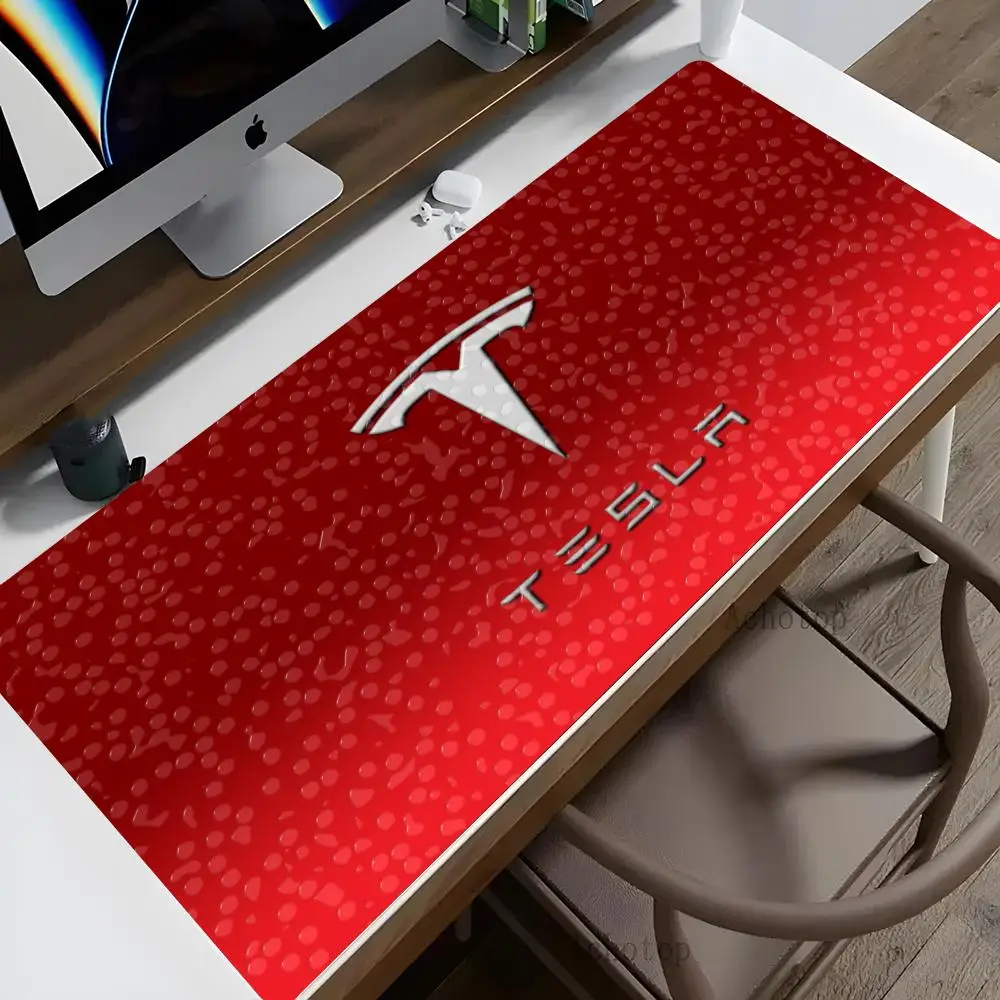 Luxury Teslas Car Logo Mouse Pad Office Desk Protector Mat PU Leather Waterproof Mouse Pad Desktop Keyboard Desk Pad PC 90X40 cm