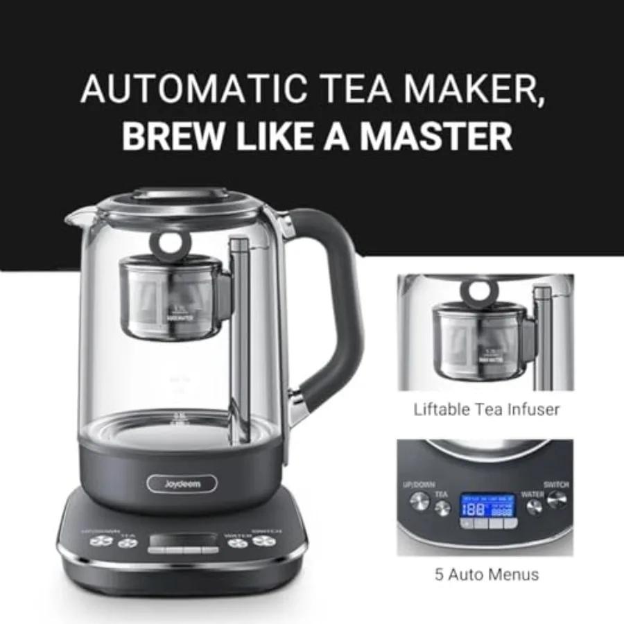 ماكينة صنع الشاي الساخن غلاية كهربائية زجاجية مع مصفاة شاي رفع تلقائي وتحكم في درجة الحرارة 1.7 لتر JD-ZC6088G