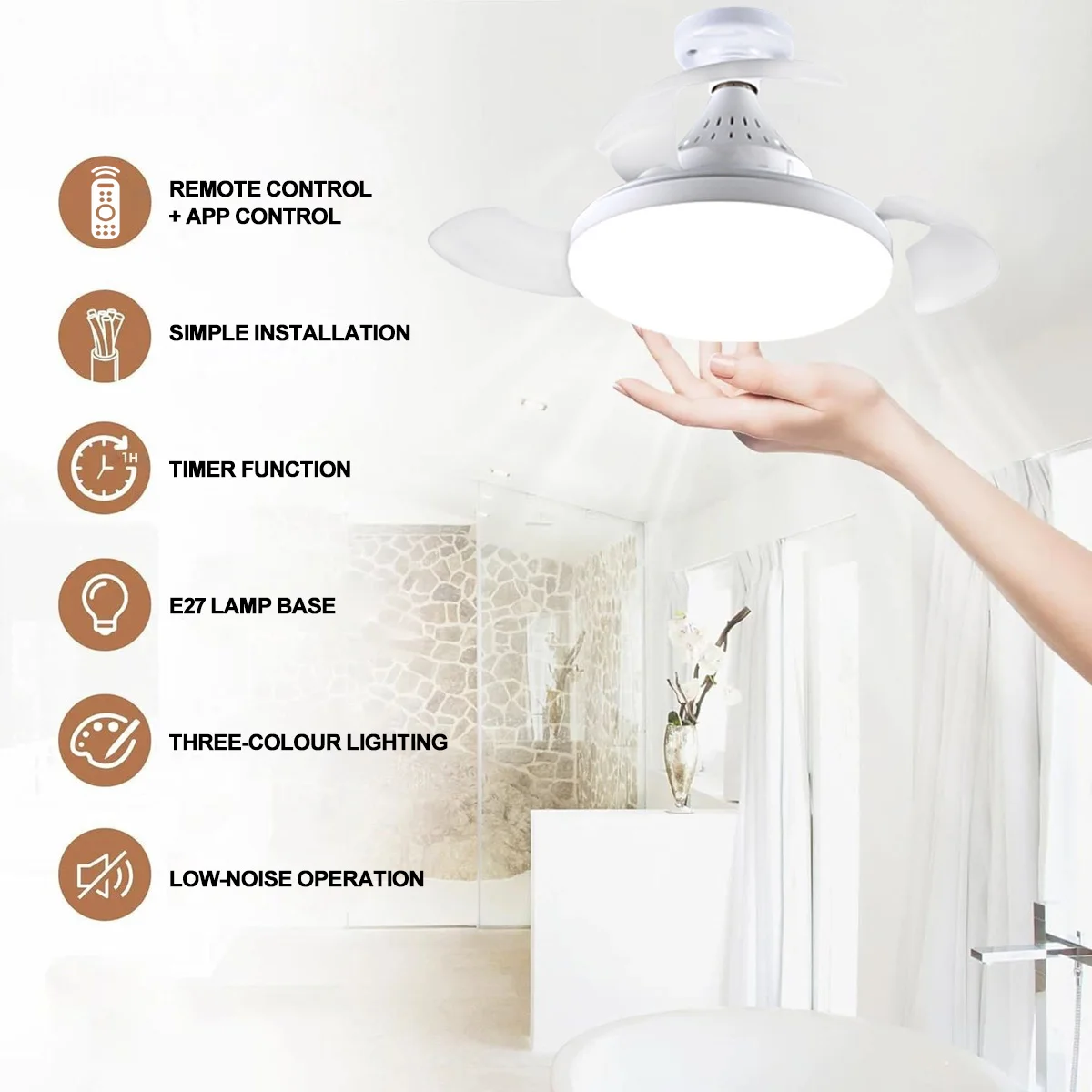 Smart LED Ceiling Fan Light Remote Control + APP Adjustable Color Temperature Brightness Lamps Living Room Bedroom Indoor Lights