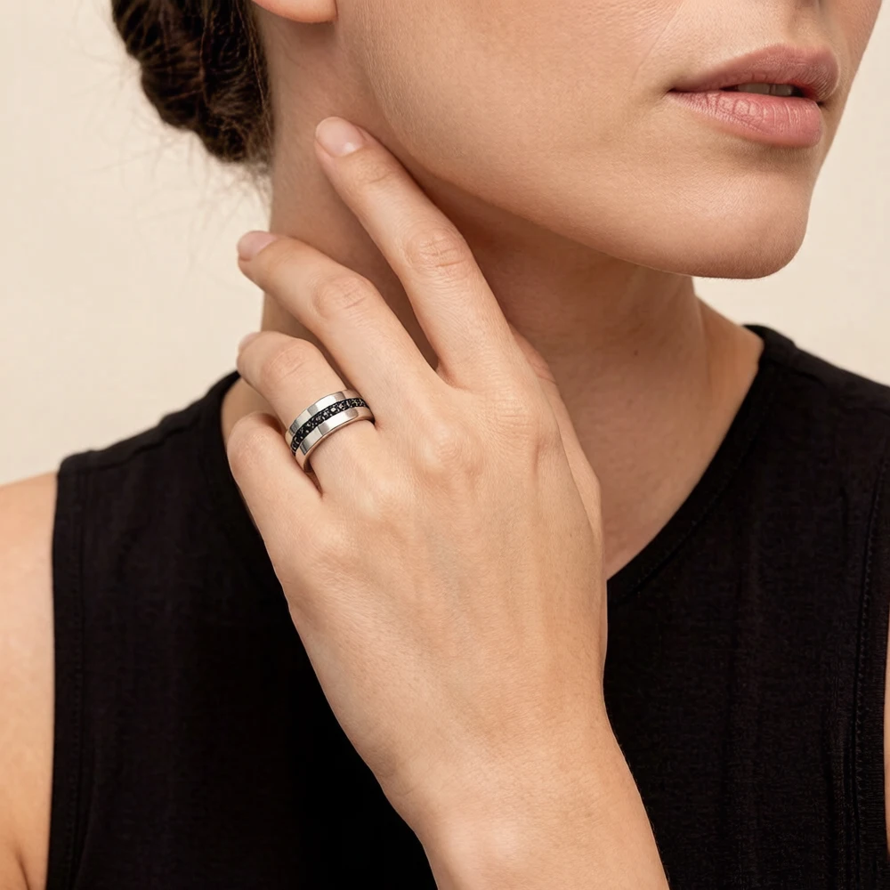 Band Ring Eternity Classic Black Europe Style Fine Jewerly For Men & Women Gift In 925 Sterling Silver