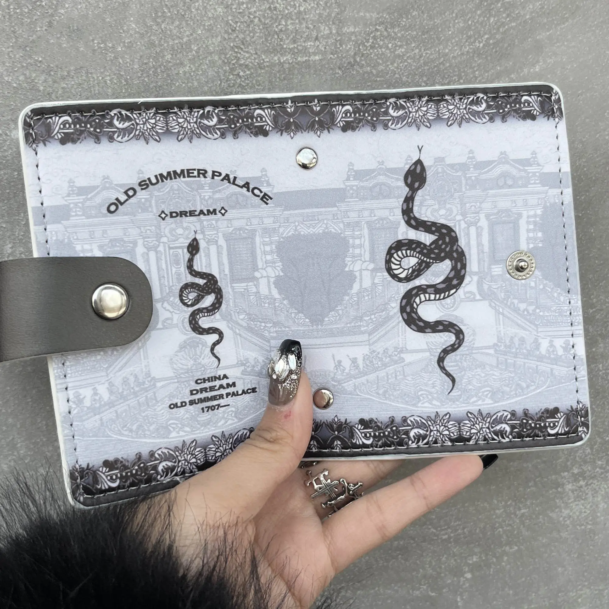 Unisex Slim 20 Slot PU Card Case Yuanmingyuan Imperial Snake Gothic Black ID Holder Mini Purse Wallet for Women Men