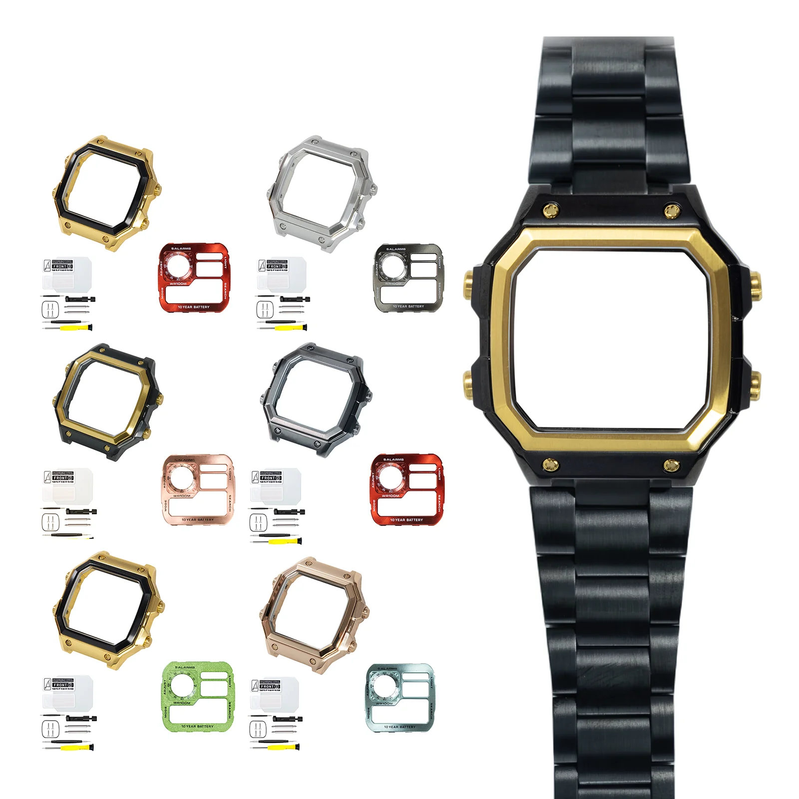 Royale Mod Compatible with Casio AE1200 Watch Case Gold Bezel Black CaseMetal Faceplate Multiple Combo 316LSS K1 Mineral Upgrade