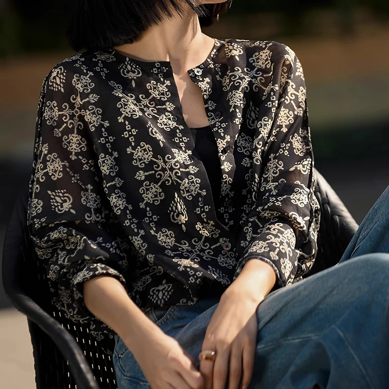 

Женская черная рубашка с коротким рукавом и цветочным принтом, однобортная блузка на пуговицах, модная свободная рубашка с завязками по подолу, шикарные топы на шнуровке