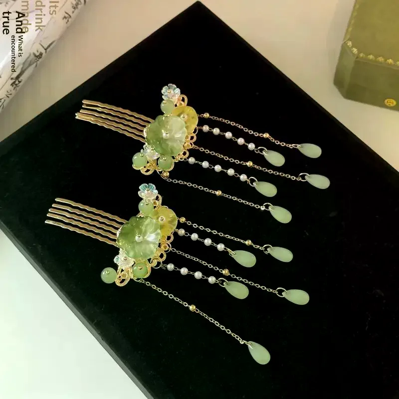 1/2pcs Chinese Lotus Leaf Flower Hairpin Alloy Jewelry Hair Stick Trendy Long Tassel Hairpin For Women Girls Hair Accessory