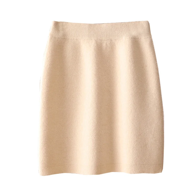 Nowa wełniana spódnica damska Mini Slim Fit 100% wełna merynosów Jesienno-zimowa dzianinowa spódnica powyżej kolan Elastyczna spódnica damska do biura — zdjęcie 2