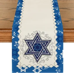 Hexagram Passover Linen Table Runners Table Decor Star of David Jewish Menorah Chanukah Dining Table Runners Party Decoration
