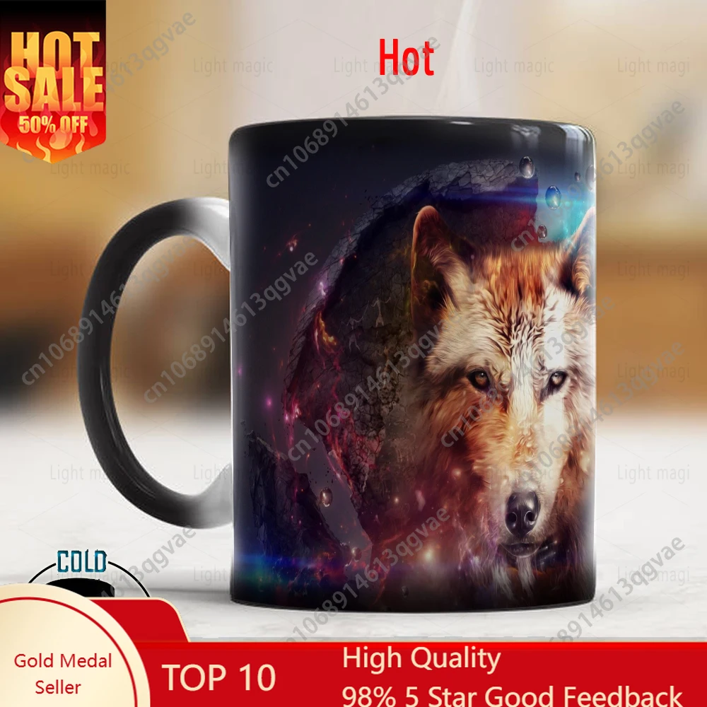 

11oz Magic Wolf Mugs Changing color Mug Creative Ceramic Coffee Mug Gift Tea milk Cup husband Friend Birthday Gift Mugs