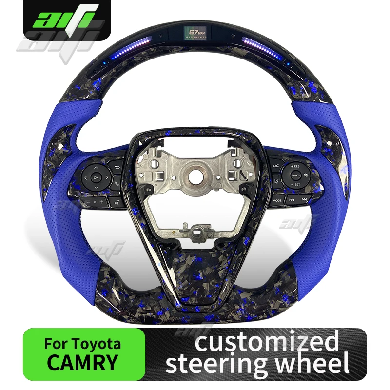 

Для Toyota Camry 8-го поколения XLE SE XSE Avalon 2018-2023 индивидуальный кованый карбоновый светодиодный руль с синими кожаными ручками