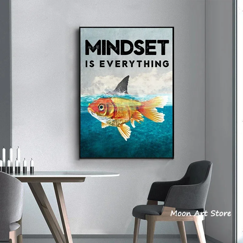 Animal Mentality Decides Everything Poster Cat Fish Inspiring Canvas Painting HD Print Modern Wall Art Picture Office Home Decor