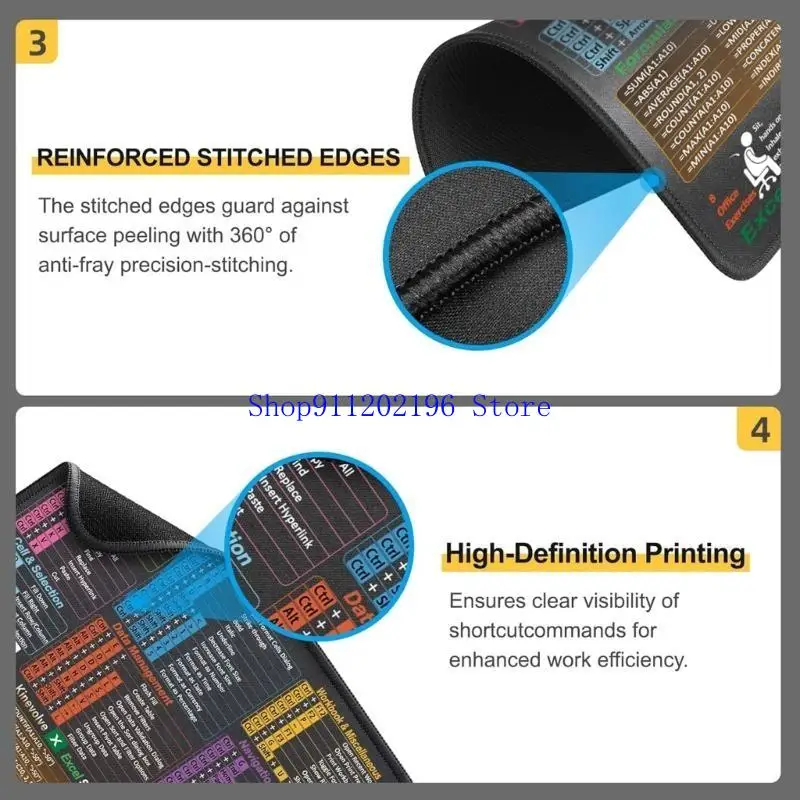 

P82A Excels Shortcut Mouse Pad 11.8x9.8Inch NonSlip Rubber Base Textured Surfaces With Stitched Edges For Office