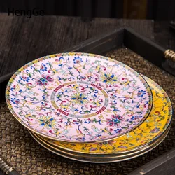 Chinese Ceramic Plates Golden Stroke Enamel Decorative Porcelain Dinner Plate Dinner Steak Pasta Dishes Restaurant Serving Tray