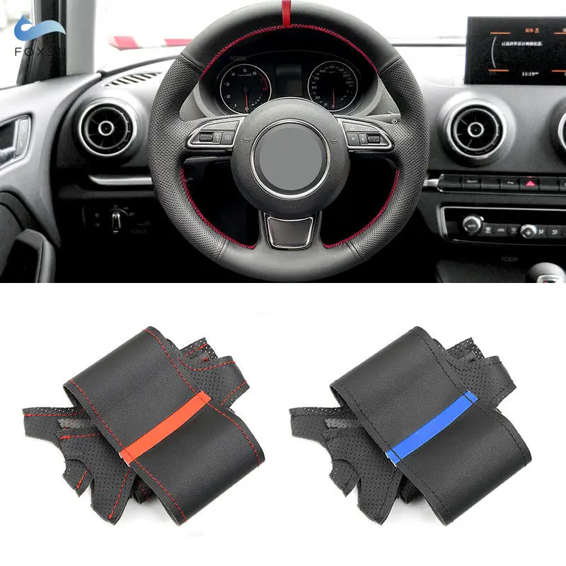 Black Perforated Leather Car Steering Wheel Cover For Audi A1 8X A3 8V A5 8T 2012-2016 A4 B8 A6 C7 A7 A8 S3 S4 S5 S6 Q3 Q5 8R