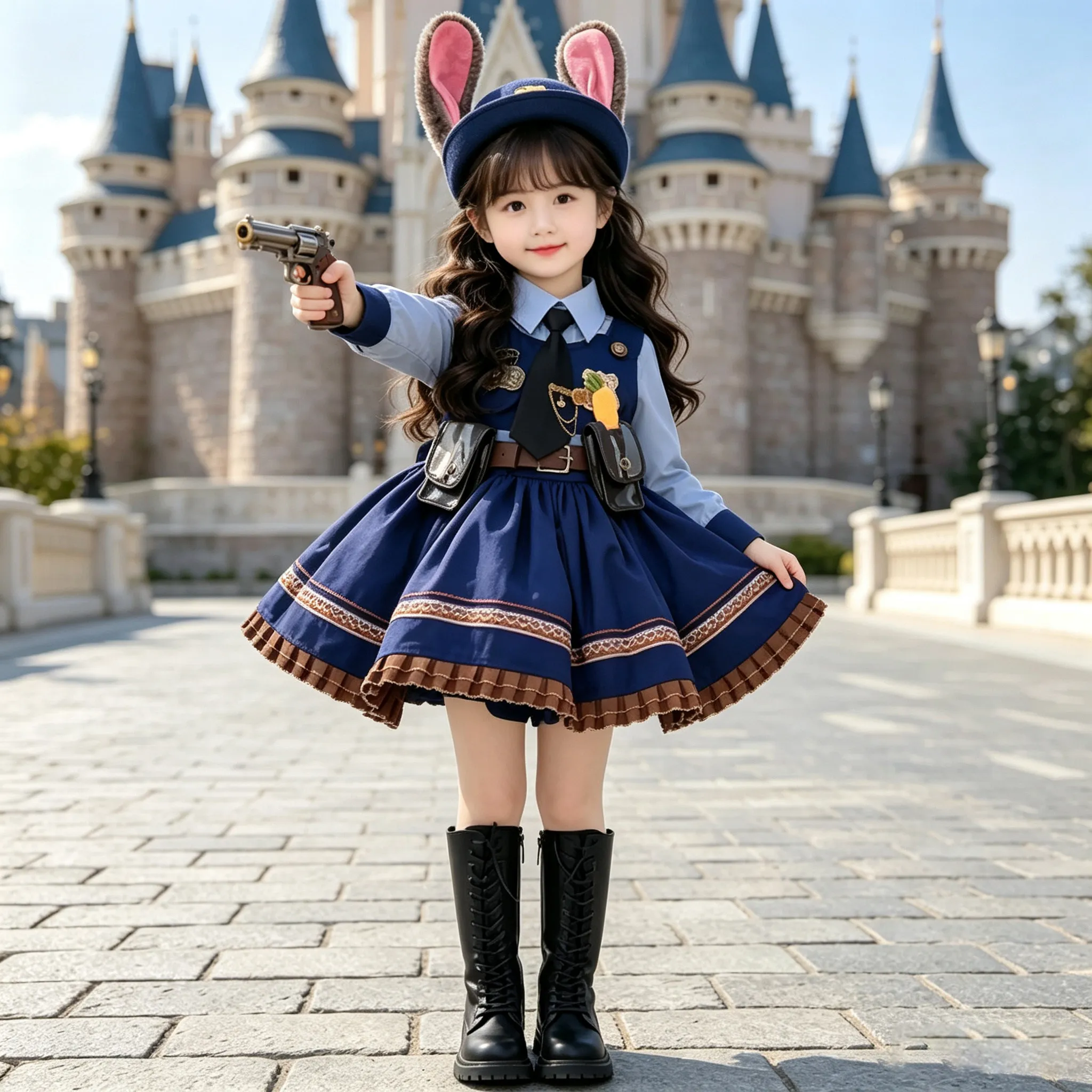 girls-rabbit-police-officer-costume-judy-princess-skirt-autumn-new-fashion-animal-city-outfit-children's-clothing-princess-dress