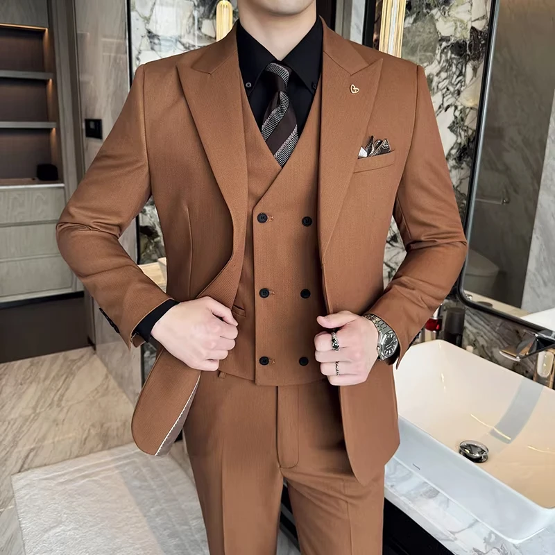 

Three-Piece Set Korean Style Two-Button Groomsmen Formal Wedding Business Suit Handsome Groom Best Man Jacket+Vest+Pant