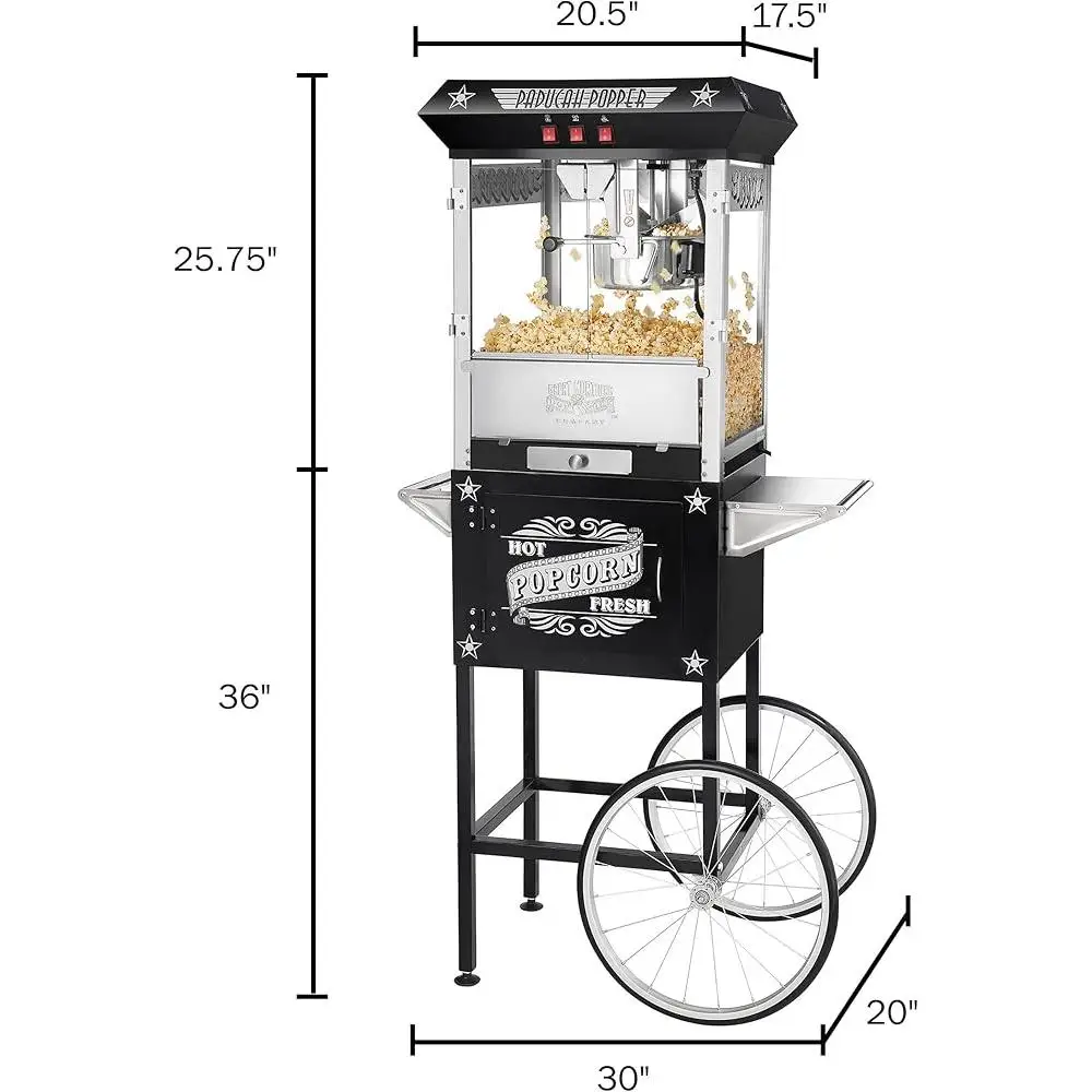 Vintage Popcorn Popper with Cart 8oz Kettle 3 Gallon Fresh Snack Maker Old Maids Drawer Home Events