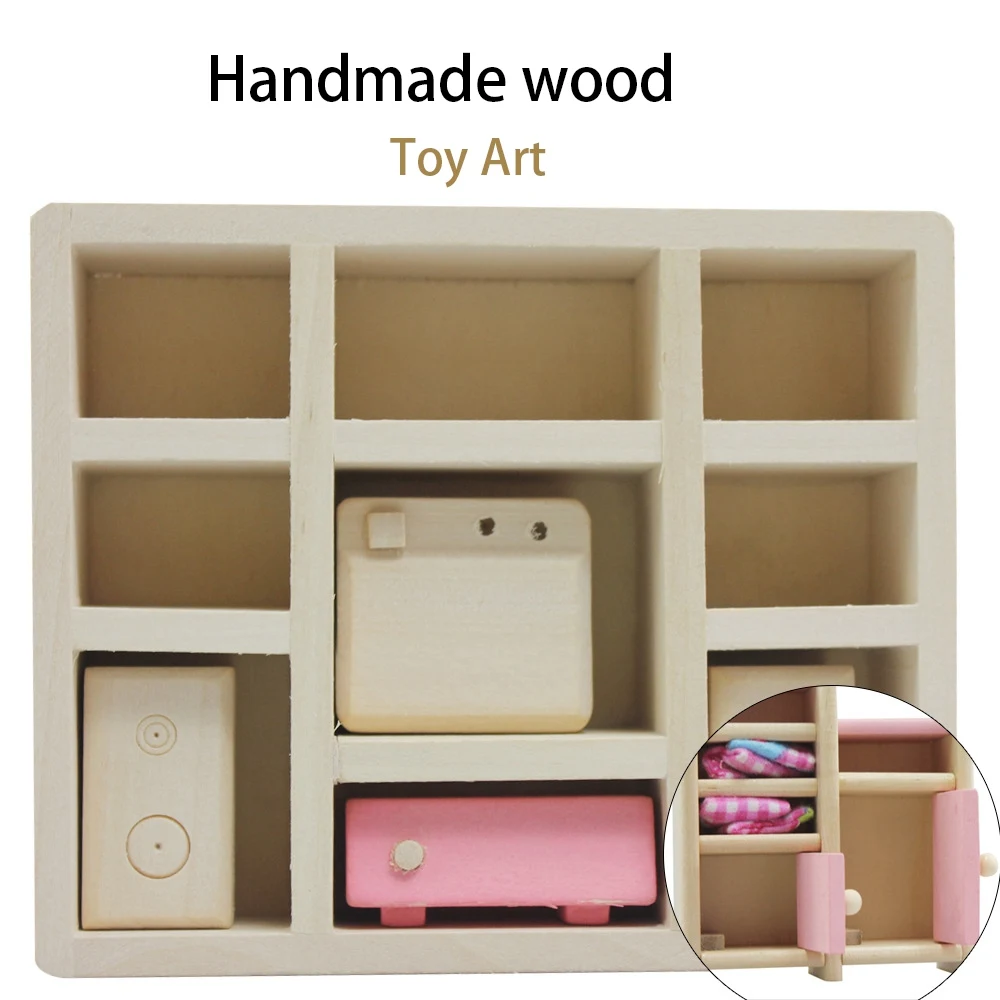 1 Set Delicate Kids Pretend Role Wooden Toy Dollhouse Miniature Children's Educational Toy House(Bedroom)