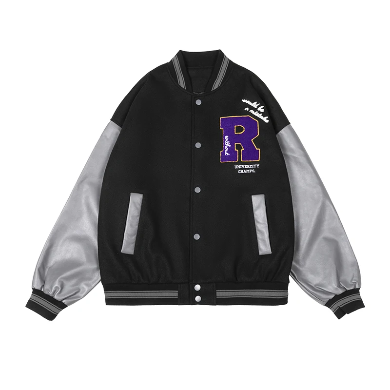 American Retro Style Baseball Uniform Jacket Men's Leather Jacket Letter R Embroidery Women's Loose Jacket Fashion High Street I