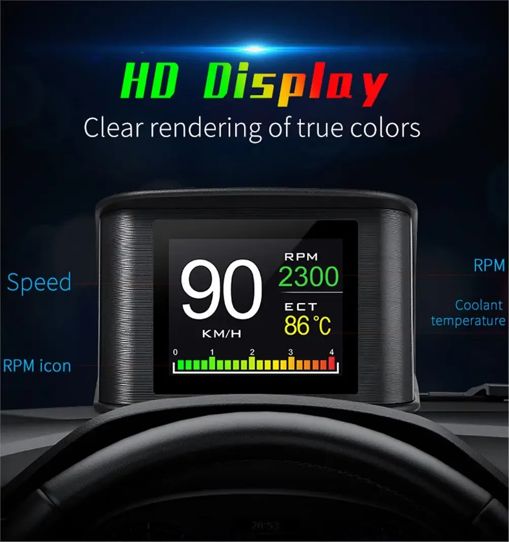 P10 車 OBD2 ヘッドアップディスプレイ デジタルスピードメーター オン 