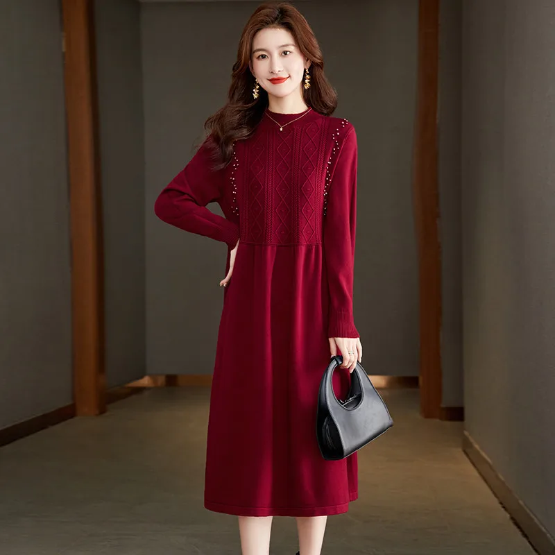 2025年秋冬新作 カシミヤニットワンピース レディース ハイネック ニットセーター ロングワンピース ゆったり プルオーバー 女性用ドレス