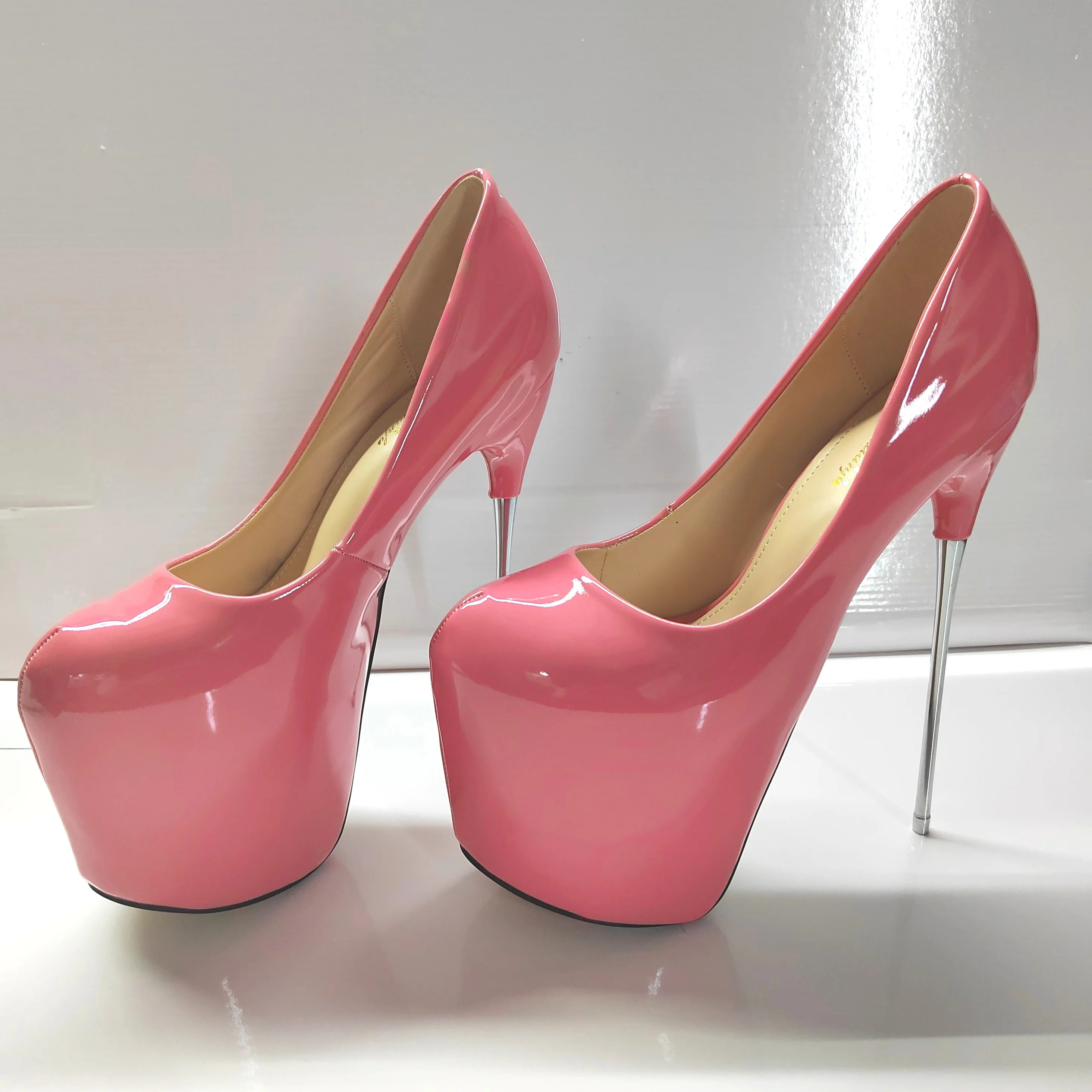 Spring Autumn 2024 Sexy Stilettos 19cm Thin High-Heeled Patent Leather Platforms Shoes Woman Evening Party Gold Red Pink Pumps