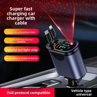 Z3 120W Retractable Car Charger Fast Charge USB+PD30W Power Adapter 4-in-1 Phone Charger w/ Roof Starlight For IOS Android Phone