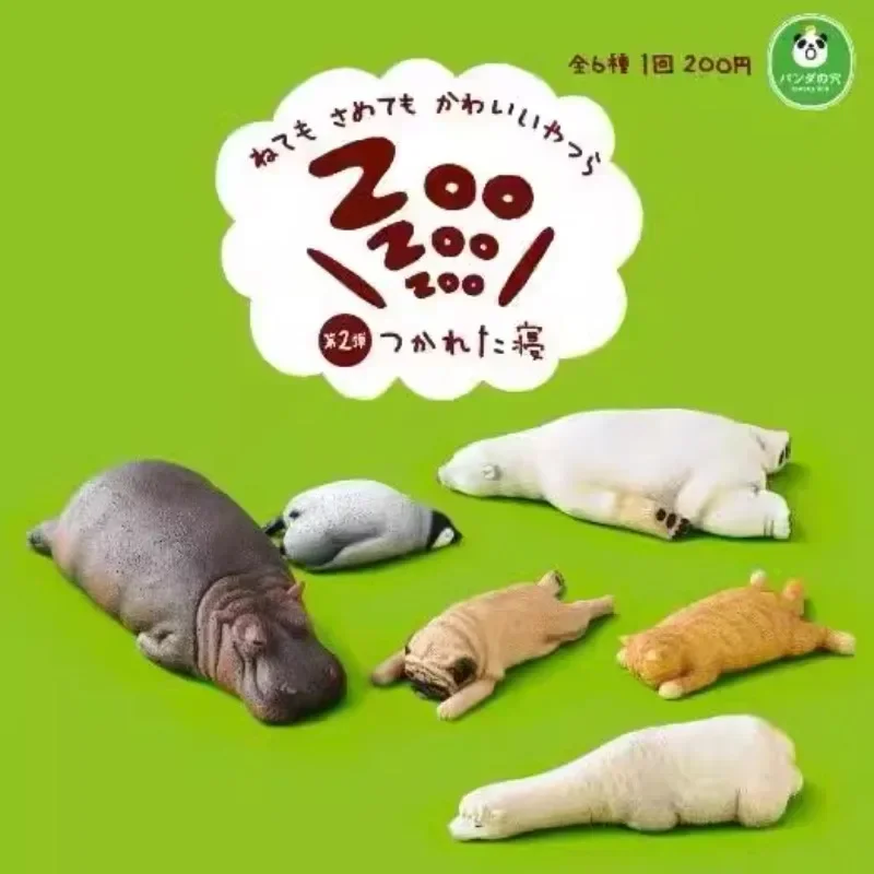 Zoo Sleeping Animals Series Gashapon Toys Pug Penguin Polar Bear Cat Alpaca Hippo Creative Model Decoration Ornaments Toys