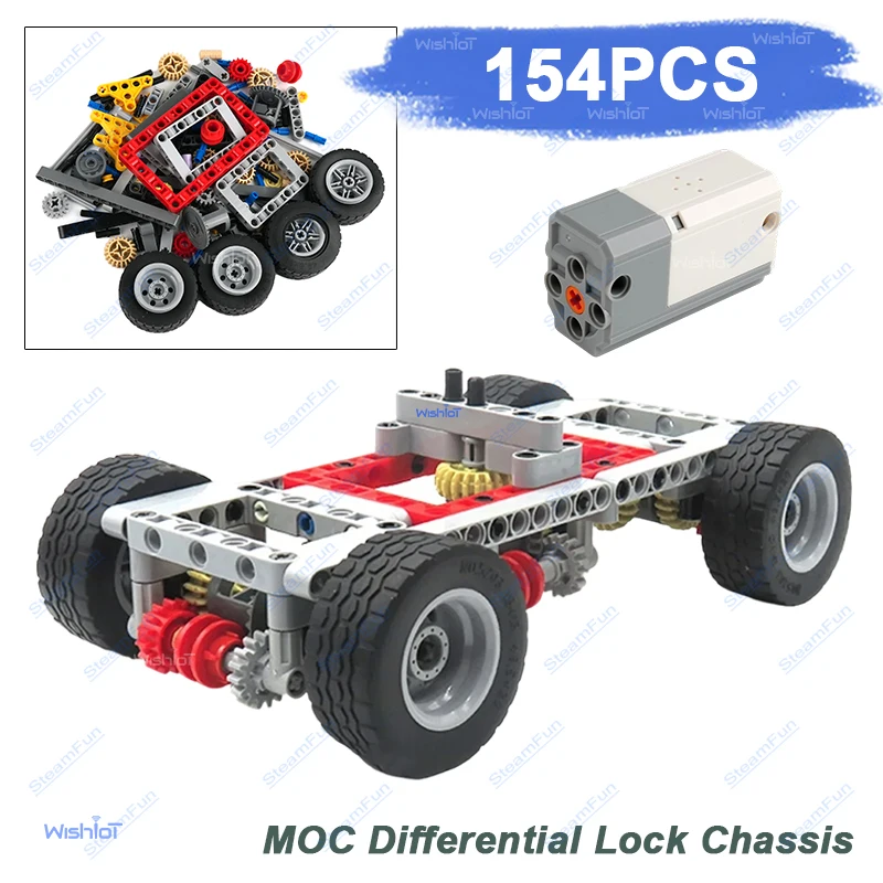 154pcs DIY Vehicle Chassis Differential Lock Model Building Blocks Set Remote Control Power Motor Assembly Bricks Toy Kids Gifts