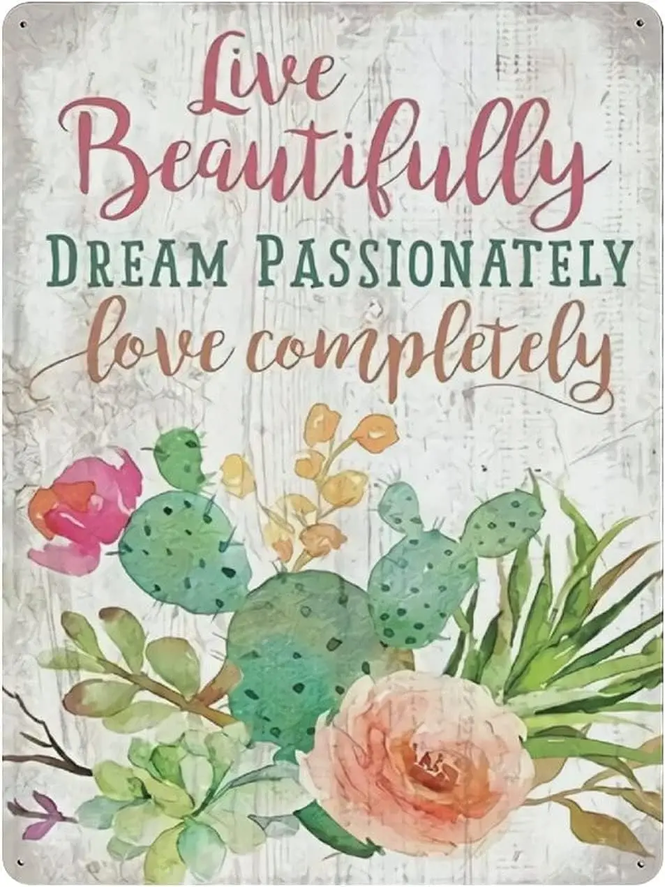 Youpinnong Vintage Aluminum Metal Signs Live Beautifully Dream Passionately Love Completely Retro Poster Wall Decor Art Gift for
