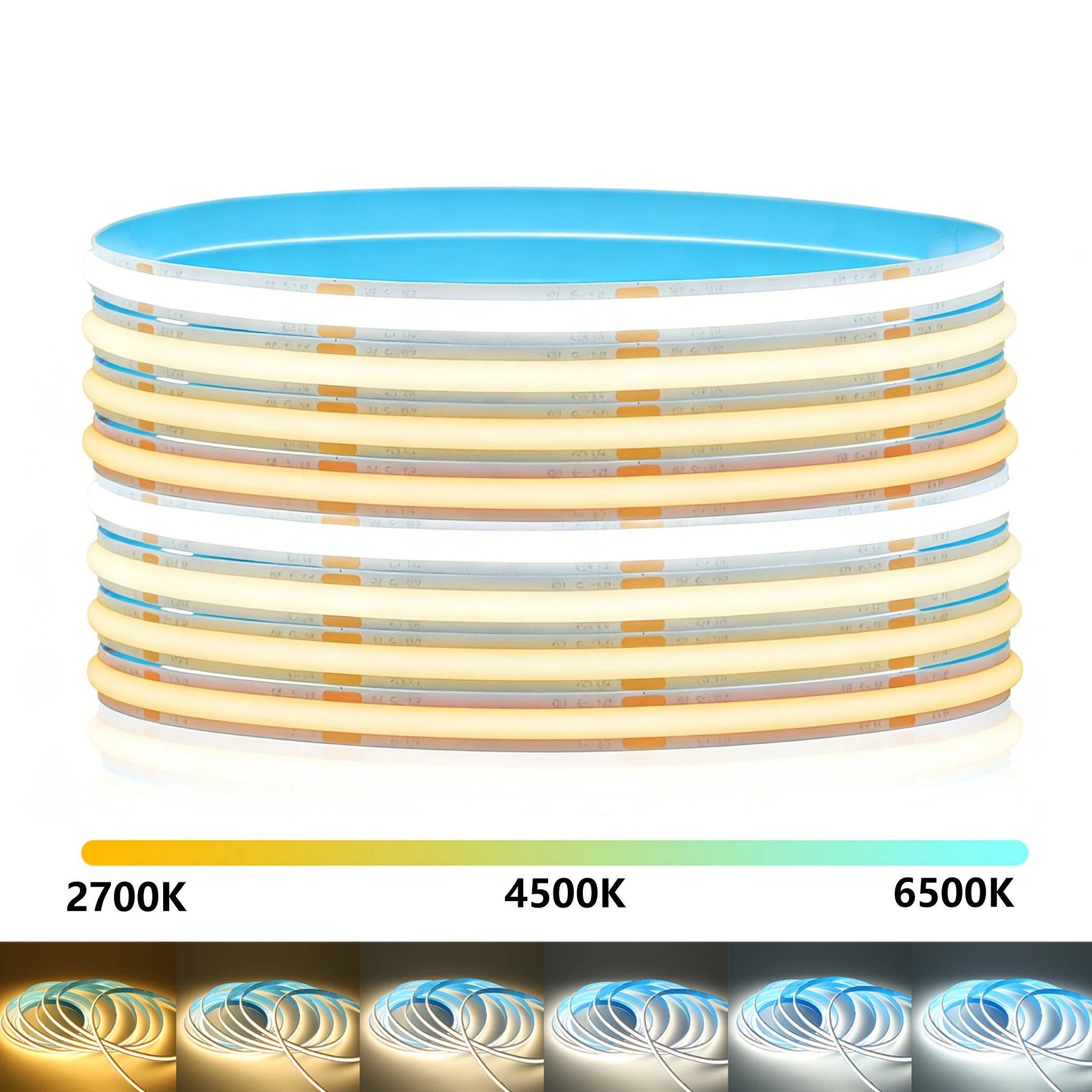 

COB CCT LED Strip 24V 576LEDs/m High Density 8mm LED Lights 2700K to 6500K Color-Changing LED Tape Linear Dimmable Ribbon