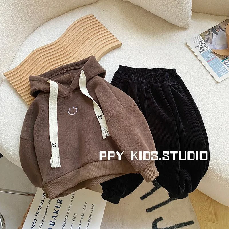 Sudaderas con capucha para niños, sudaderas de algodón grueso de terciopelo Beige, Tops cálidos de invierno y otoño, ropa para bebés, adolescentes y