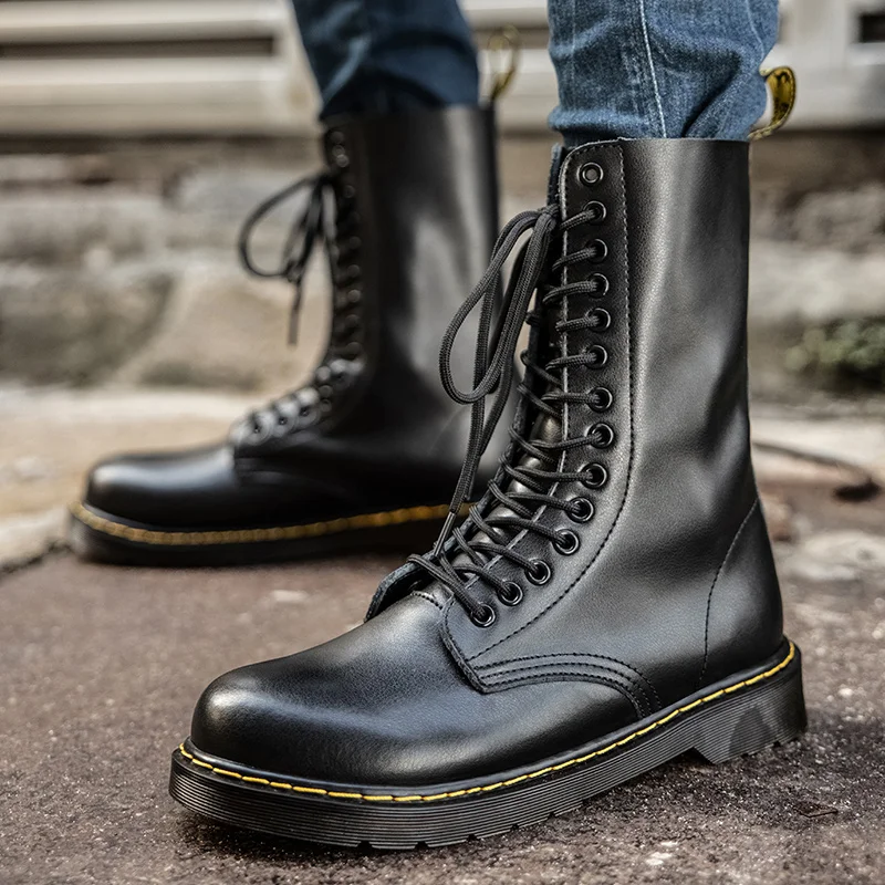 Botas clásicas de cuero liso para hombre y mujer, zapatos de estilo Martins de talla grande, impermeables, de piel negra, de alta calidad, para invierno