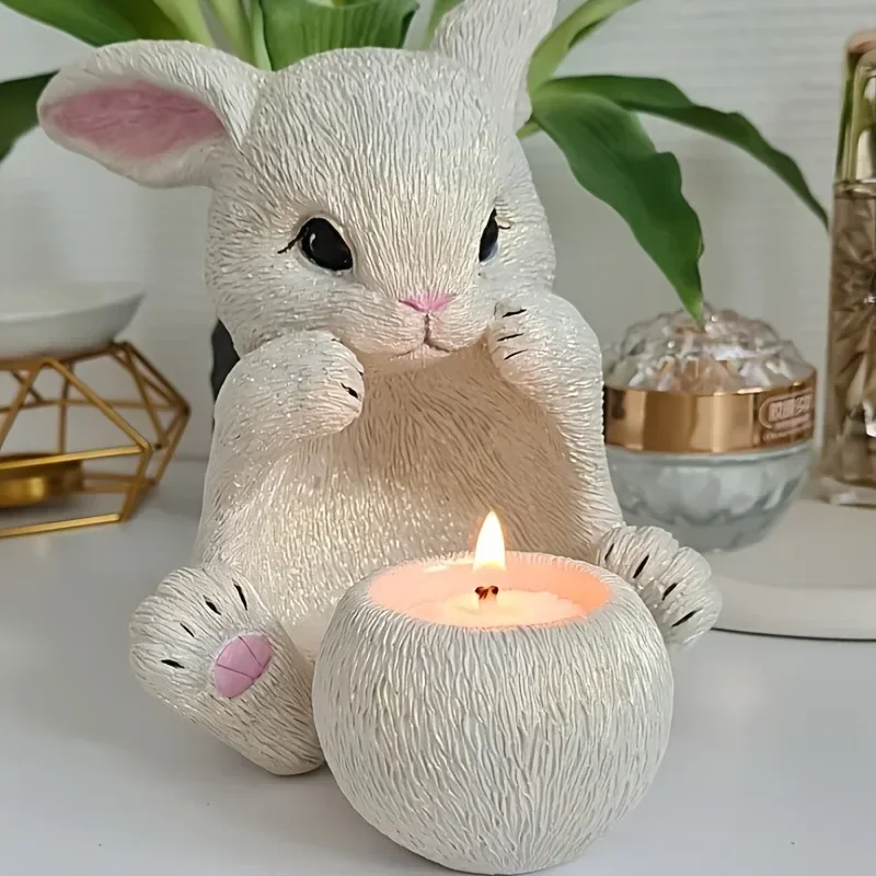 top quality 2026new heart gesture rabbit & egg candle cup resin silicone mold set for diy plaster, resin, clay and cement crafts