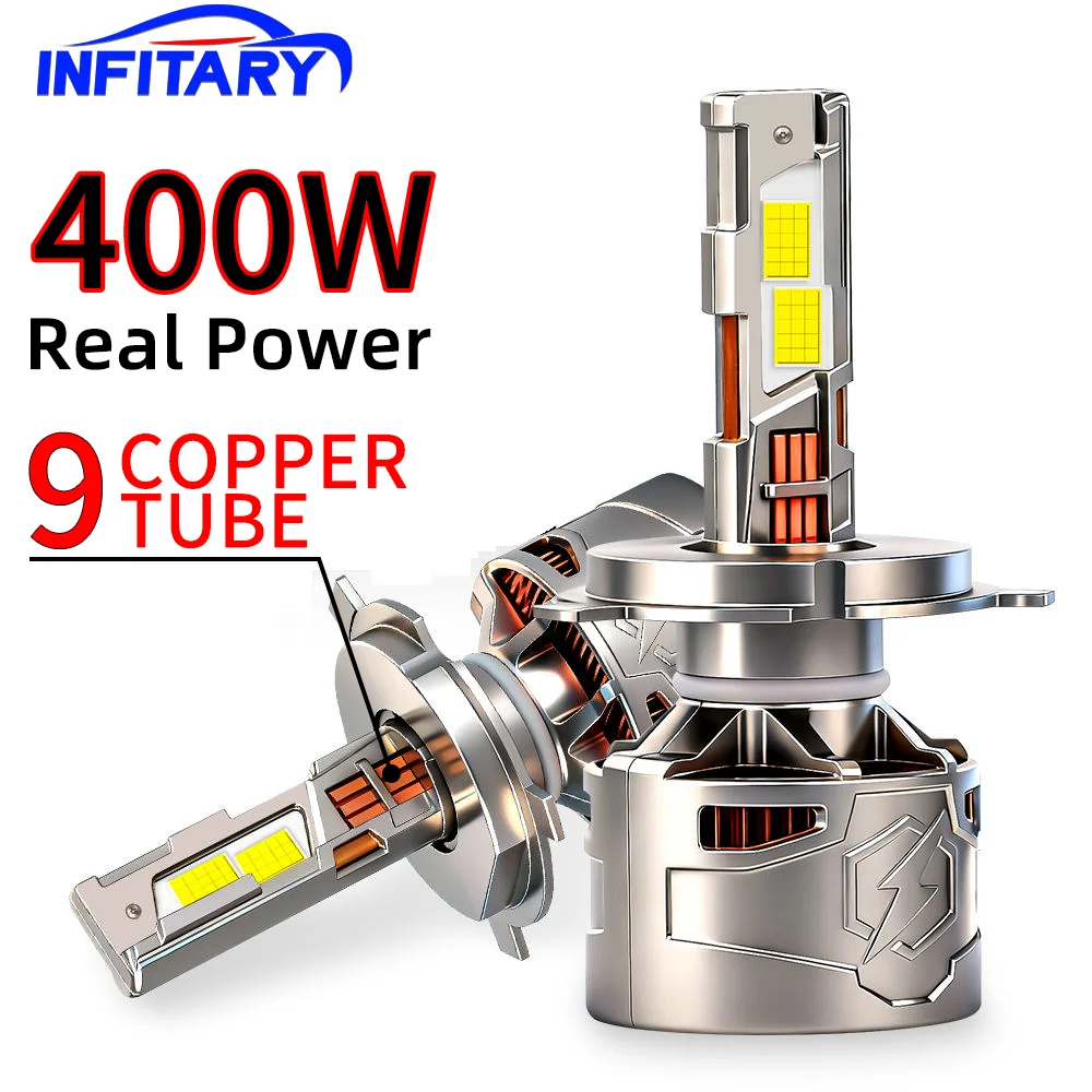 E-mark Infitary 9 Copper Tube 400W H7 LED Headlight High Power Car Light Bulb H4 H11 H1 9005 9006 9012 High Low Beam 9007 H13