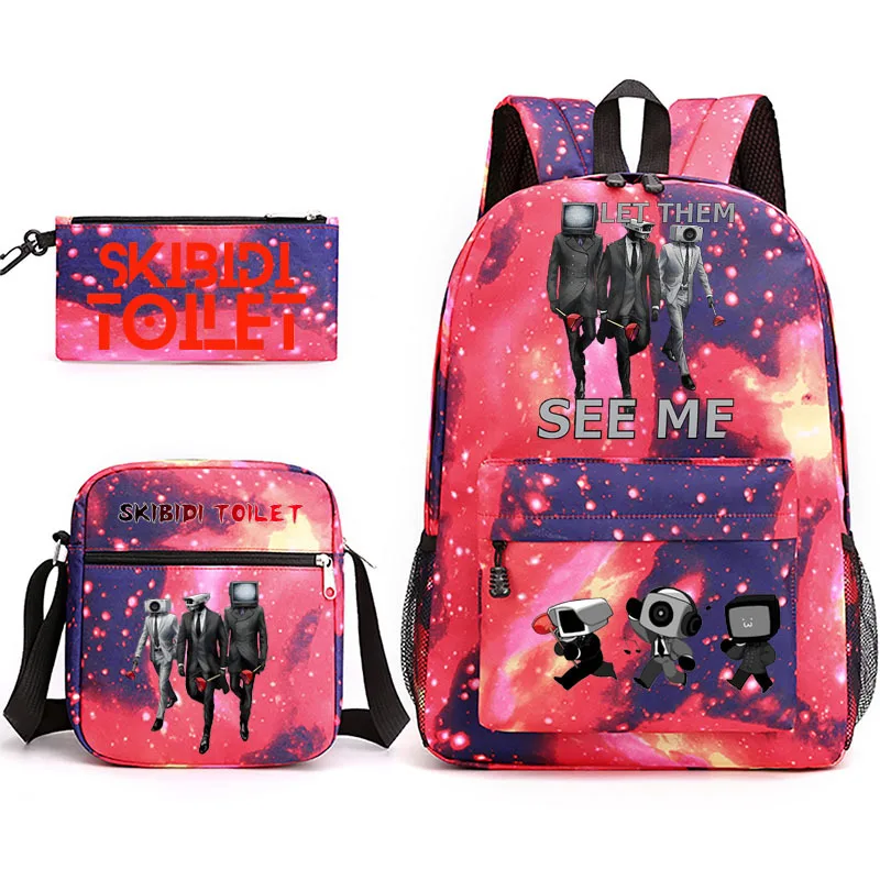 3pcs Skibidi Toilet Backpack Printe Outdoor Sport School Bag Capacity Travel Laptop Rucksack Unisex Shoulder Backpack Casual