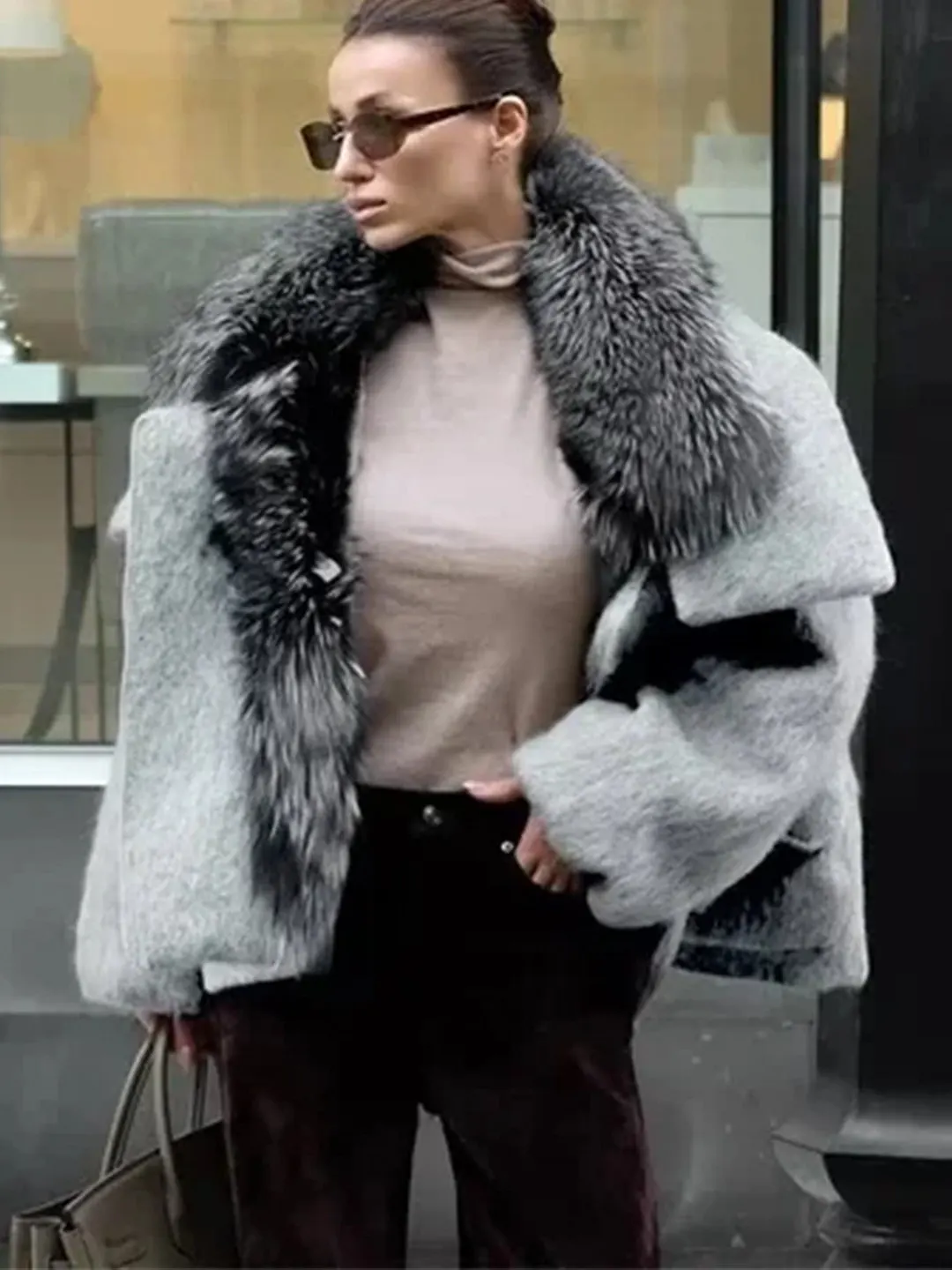 

Весеннее женское пальто с длинными рукавами, воротником на молнии, съемным меховым воротником, из смесовой шерсти, с хлопковым наполнителем, оверсайз, в европейском стиле, верхняя одежда