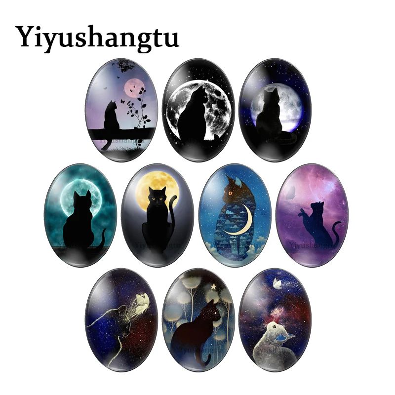 

Fashion Lovely Cartoon Cats beauty 13x18mm/18x25mm/30x40mm Oval photo glass cabochon demo flat back Making findings