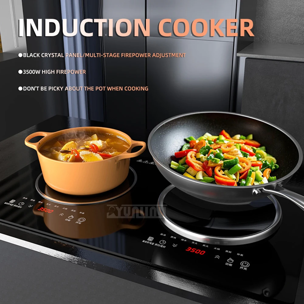 3500W Dual Magnetic Stove with Intelligent Flat And Concave Induction Cooktops for Embedded Installation