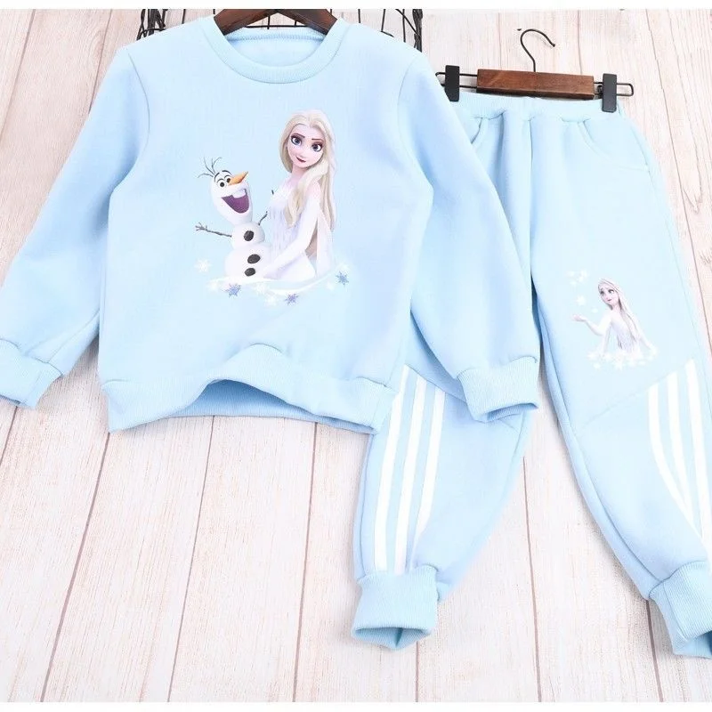 Disney Girls Frozen Elsa Princess Padded Clothes Cartoon Clothing Set 2pcs Kids Clothes Set Autumn Winter Toddler Kids Clothes