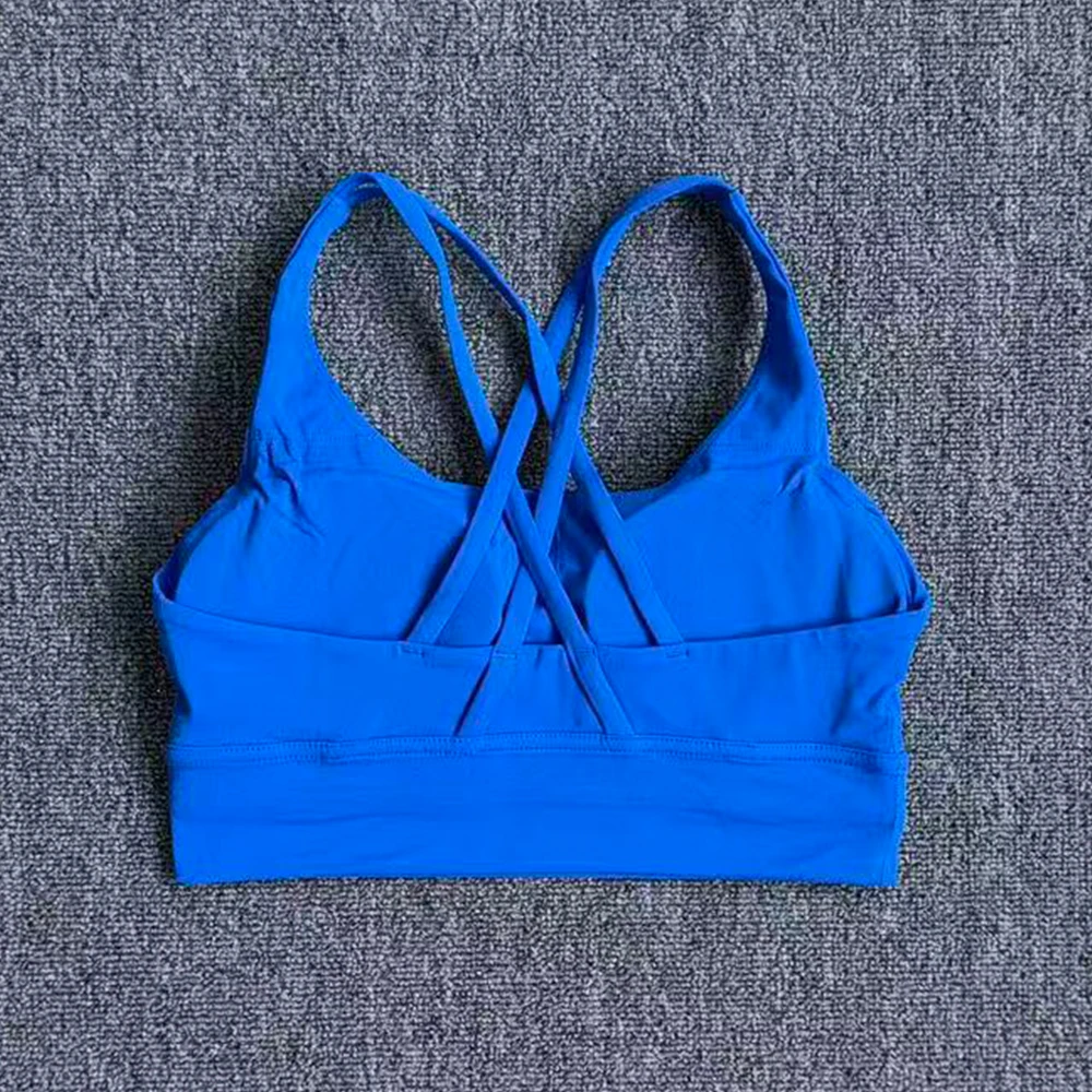 Solid Color Soft Cross Back Women Fitness Bra Tights Yoga Vest High Strength Shockproof Gym Sports Top Push Up With Chest Pad - view 6
